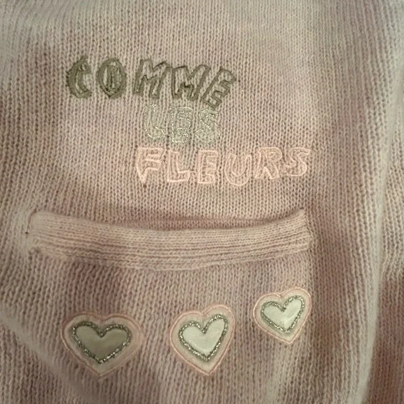 Vintage Italian Angora Wool Cardigan Pink “Comme Les Fleurs” Embroidered Hearts - Picture 10 of 10